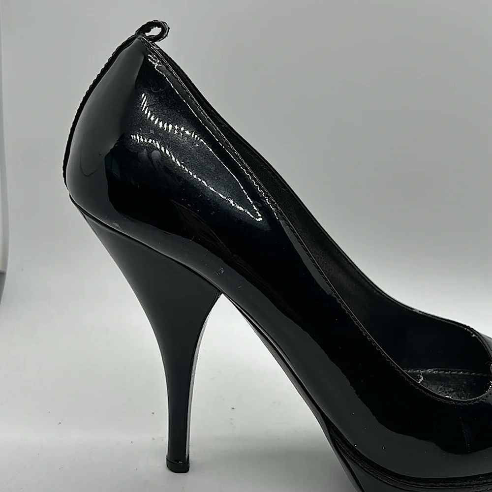 Prada Authenticated Black Patent Leather Stiletto Heel Shoes **Sz 38/US Size 8** - Picture 8 of 14